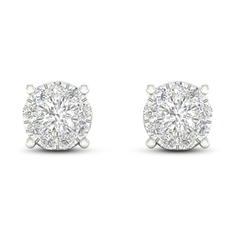 Main Image 2 of Previously Owned Diamond Halo Stud Earrings 1/10 ct tw Round-Cut 10K White Gold