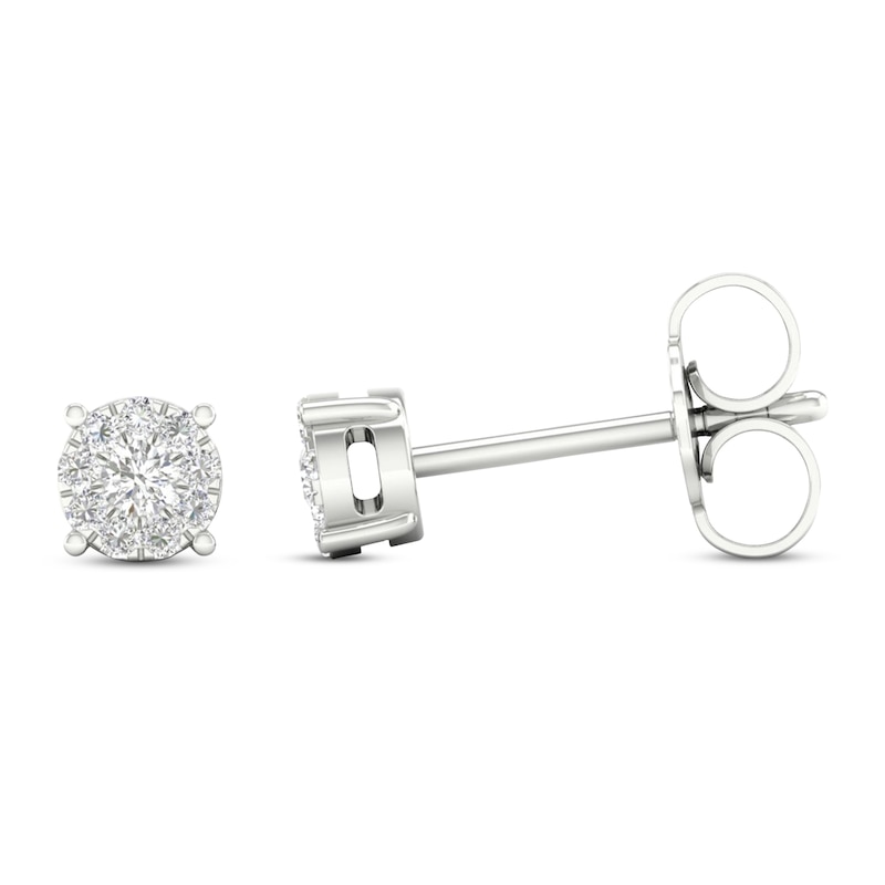 Main Image 3 of Previously Owned Diamond Halo Stud Earrings 1/10 ct tw Round-Cut 10K White Gold