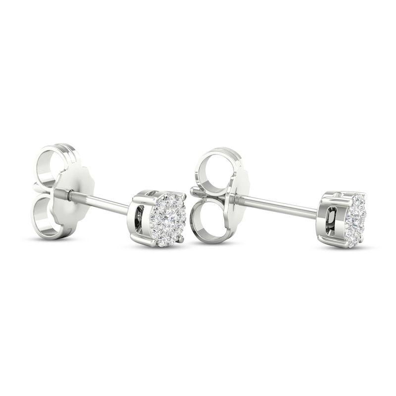 Main Image 4 of Previously Owned Diamond Halo Stud Earrings 1/10 ct tw Round-Cut 10K White Gold
