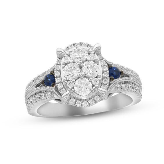 Previously Owned Diamond & Blue Sapphire Engagement Ring 1 ct tw Round-cut 14K White Gold