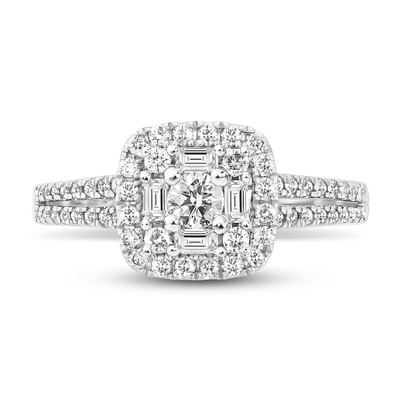 Main Image 3 of Previously Owned Diamond Engagement Ring 5/8 ct tw Round & Baguette-cut 14K White Gold