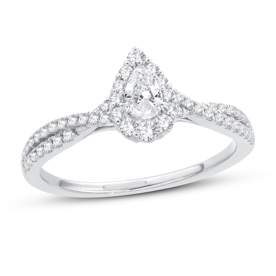 Previously Owned Diamond Engagement Ring 1/2 ct tw Pear & Round 14K White Gold
