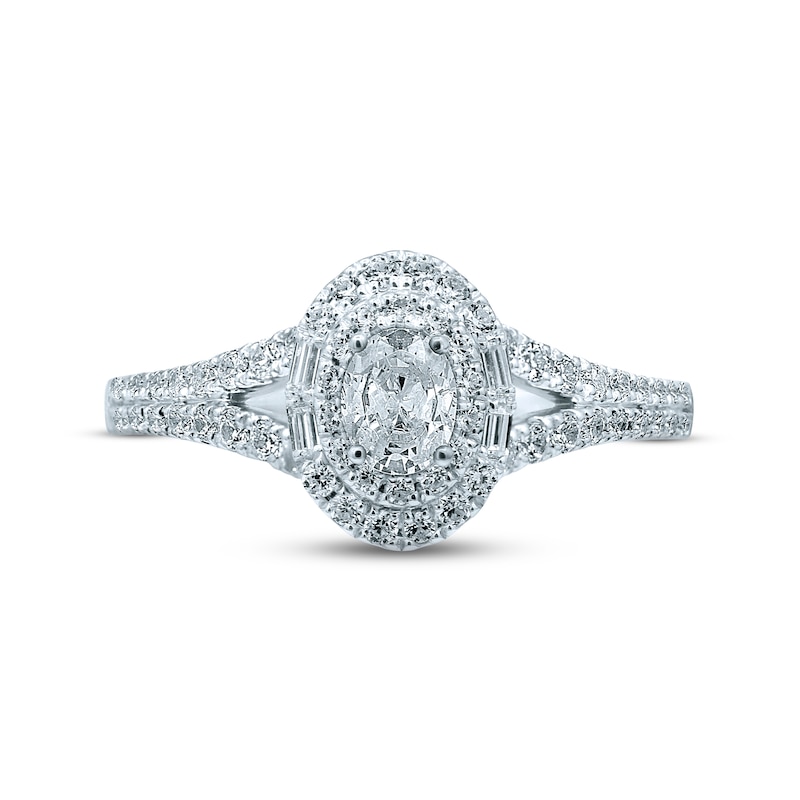 Previously Owned Monique Lhuillier Bliss Diamond Engagement Ring 3/4 ct tw Oval, Baguette & Round-cut 18K White Gold