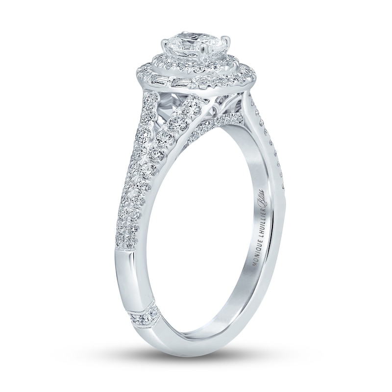 Previously Owned Monique Lhuillier Bliss Diamond Engagement Ring 3/4 ct tw Oval, Baguette & Round-cut 18K White Gold