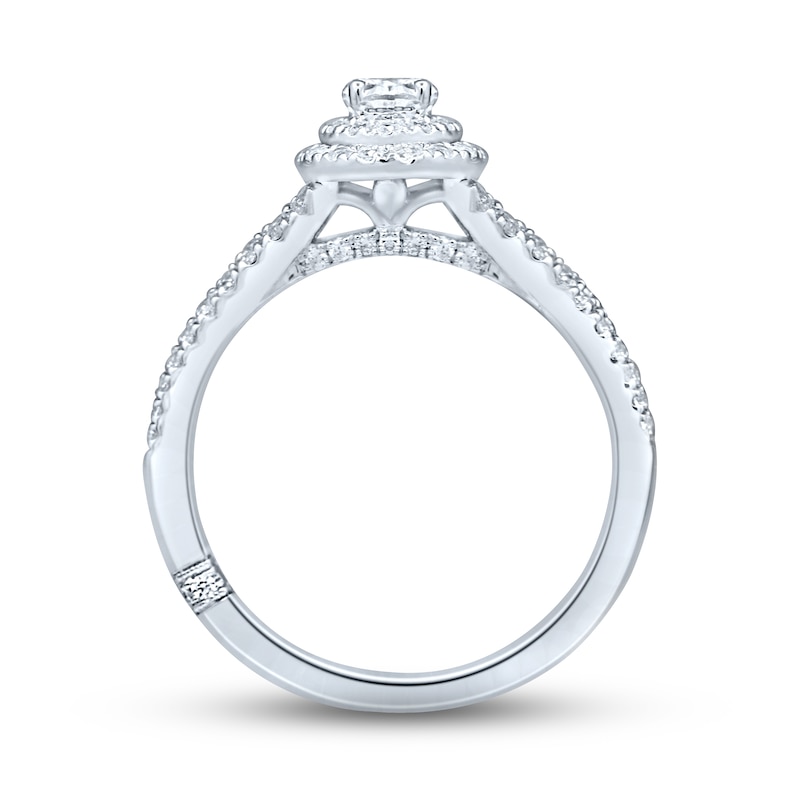 Previously Owned Monique Lhuillier Bliss Diamond Engagement Ring 3/4 ct tw Oval, Baguette & Round-cut 18K White Gold