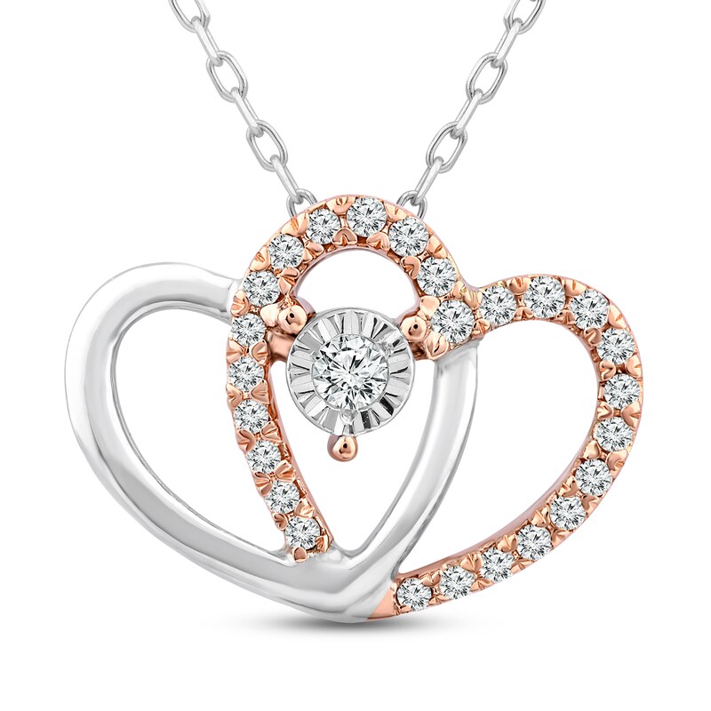 Main Image 1 of Previously Owned Diamond Heart Necklace 1/10 ct tw Round-Cut 10K Two-Tone Gold 18"