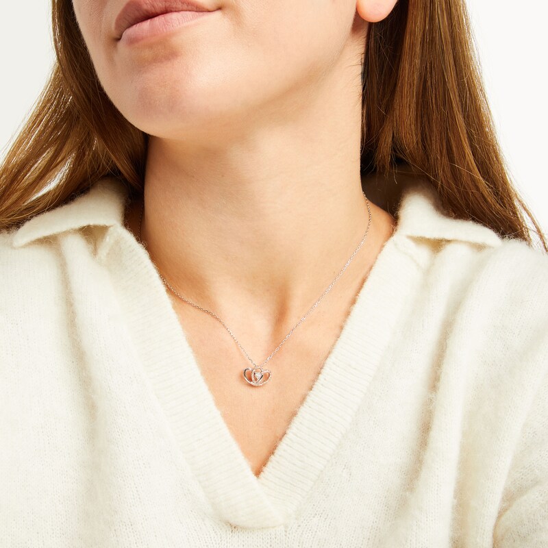 Main Image 2 of Previously Owned Diamond Heart Necklace 1/10 ct tw Round-Cut 10K Two-Tone Gold 18"