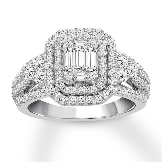 Previously Owned Diamond Engagement Ring 1 ct tw Baguette/Round 14K White Gold