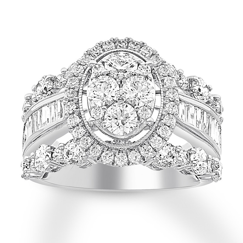 Main Image 1 of Previously Owned Diamond Engagement Ring 3 ct tw Baguette & Round 14K White Gold