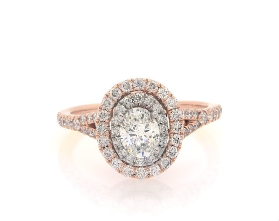 Previously Owned Neil Lane Oval-Cut Diamond Halo Engagement Ring 1 ct tw 14K Two-Tone Gold Size 7