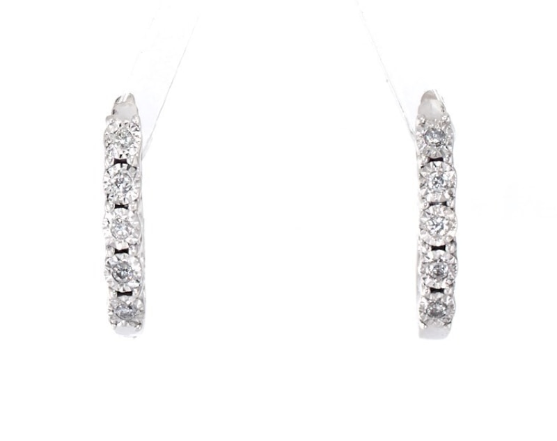 Main Image 1 of Previously Owned Diamond Hoop Earrings 1/10 ct tw Round-cut Sterling Silver