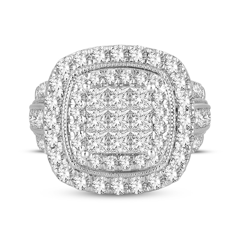 Main Image 3 of Previously Owned Princess-Cut Multi-Diamond Center Engagement Ring 3 ct tw 10K White Gold