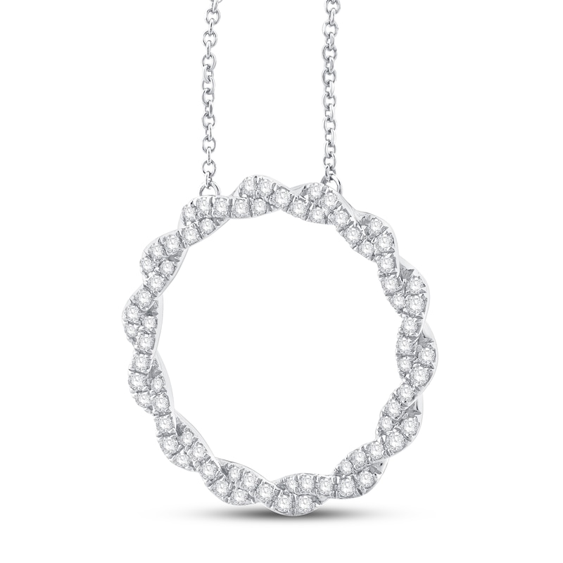 Main Image 2 of Previously Owned Circle of Gratitude Diamond Necklace 1/2 ct tw Round-cut 10K White Gold 19"