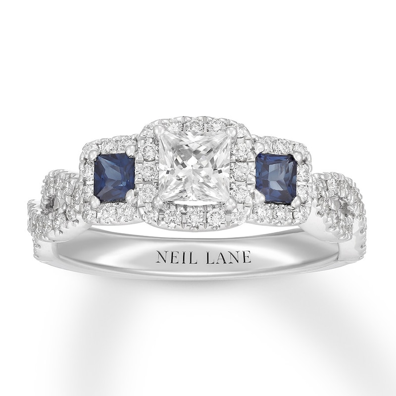 Main Image 1 of Previously Owned Neil Lane Diamond & Sapphire Engagement Ring 7/8 ct tw 14K White Gold