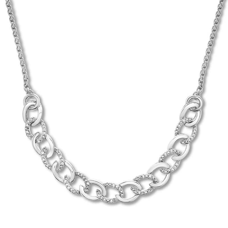 Main Image 1 of Previously Owned Diamond Link Bolo Necklace 1/10 ct tw Round-cut Sterling Silver 26"