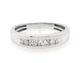 Previously Owned Men's Round & Baguette-Cut Diamond Wedding Band 1/3 ct tw 10K White Gold