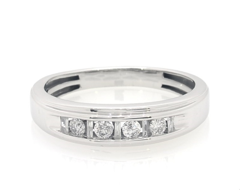 Main Image 1 of Previously Owned Men's Round & Baguette-Cut Diamond Wedding Band 1/3 ct tw 10K White Gold