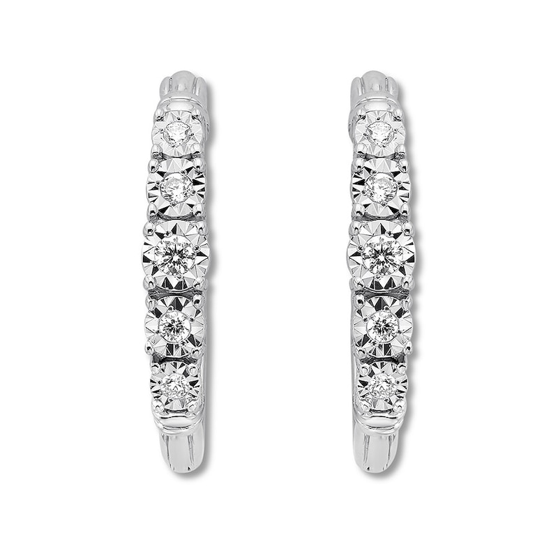 Main Image 1 of Previously Owned Diamond Hoop Earrings 1/4 ct tw Round-cut Sterling Silver