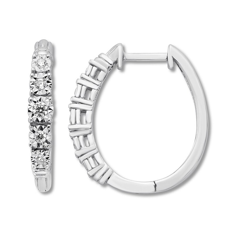 Main Image 2 of Previously Owned Diamond Hoop Earrings 1/4 ct tw Round-cut Sterling Silver