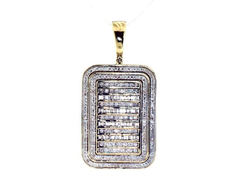 Main Image 1 of Previously Owned Men's Diamond Dog Tag Charm 1 ct tw Baguette & Round-cut 10K Yellow Gold