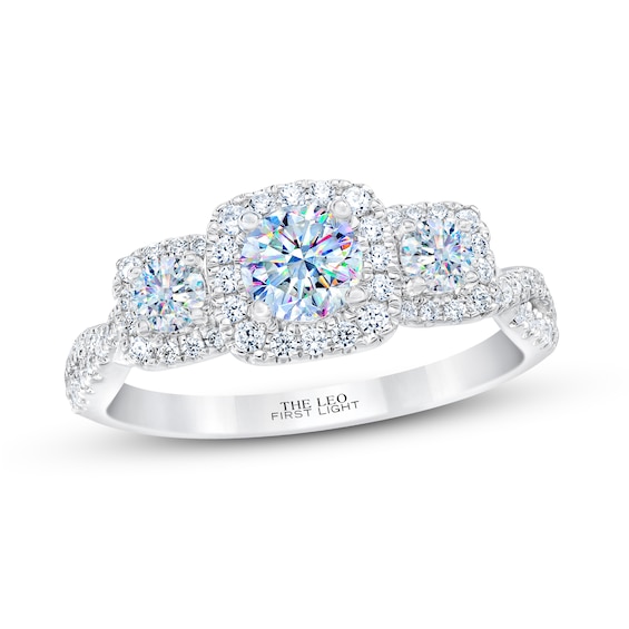 Previously Owned THE LEO First Light Diamond Three-Stone Engagement Ring 1 ct tw 14K White Gold