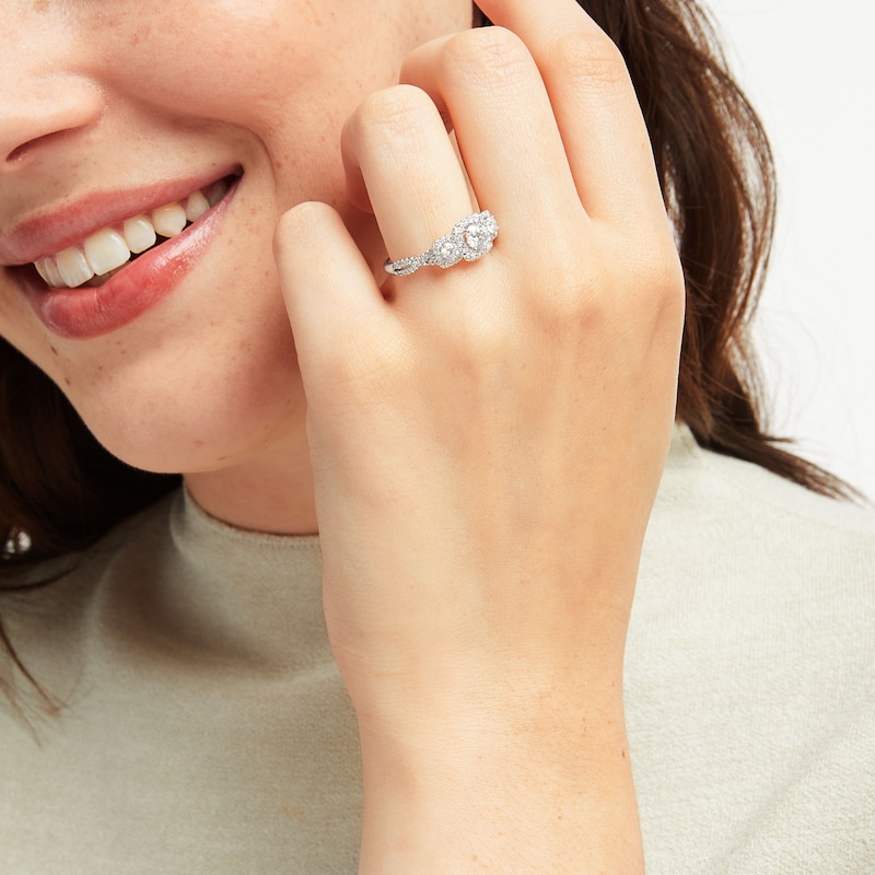 Main Image 4 of Previously Owned THE LEO First Light Diamond Three-Stone Engagement Ring 1 ct tw 14K White Gold