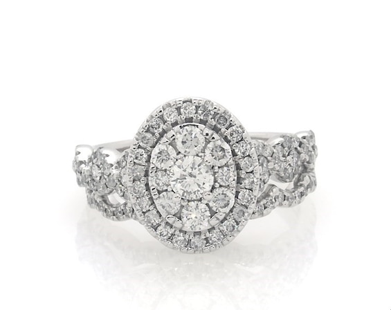 Previously Owned Multi-Diamond Oval Halo Bridal Set 1 ct tw 10K White Gold