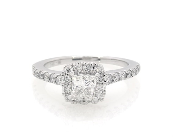 Previously Owned Princess-Cut Diamond Halo Engagement Ring 1-1/6 ct tw 14K White Gold