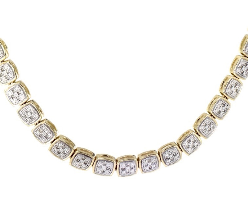 Main Image 1 of Previously Owned Men's Multi-Diamond Cushion Link Necklace 1 ct tw 10K Yellow Gold 22"