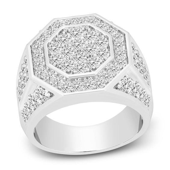 Previously Owned Men's Octogonal Diamond Ring 3 ct tw Round-cut 10K White Gold