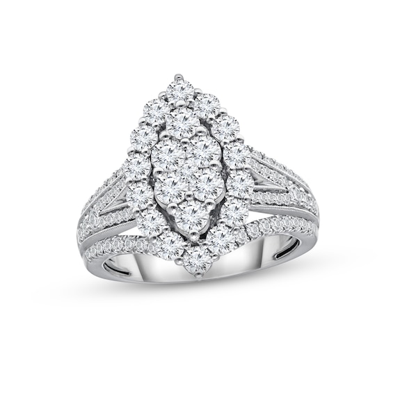Previously Owned Multi-Diamond Center Engagement Ring 2 ct tw Round-cut 14K White Gold