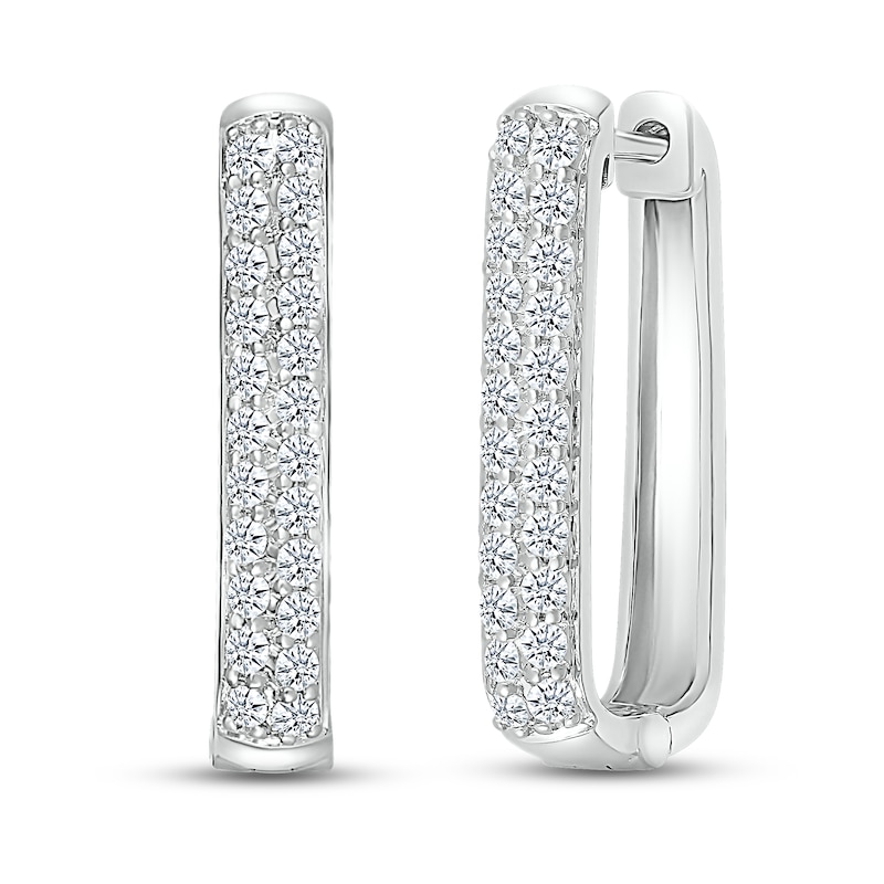 Main Image 1 of Previously Owned Diamond Paperclip Two-Row Hoop Earrings 1 ct tw Round-cut 10K White Gold