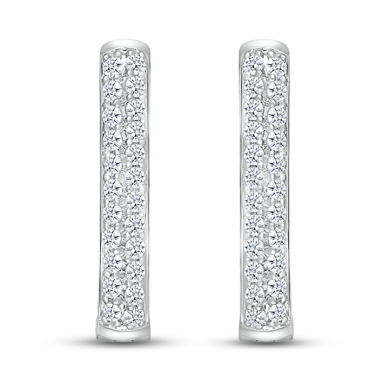 Main Image 2 of Previously Owned Diamond Paperclip Two-Row Hoop Earrings 1 ct tw Round-cut 10K White Gold