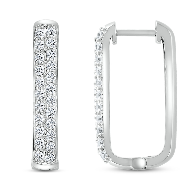 Main Image 3 of Previously Owned Diamond Paperclip Two-Row Hoop Earrings 1 ct tw Round-cut 10K White Gold