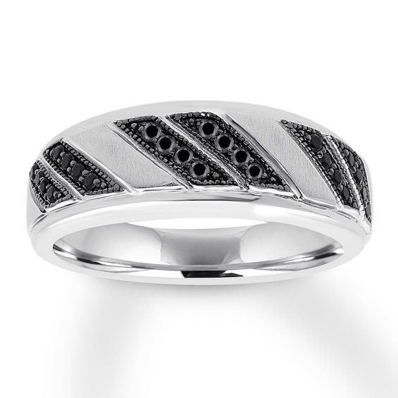 Previously Owned Men's Black Diamond Band 1/4 ct tw Round-cut 10K White Gold
