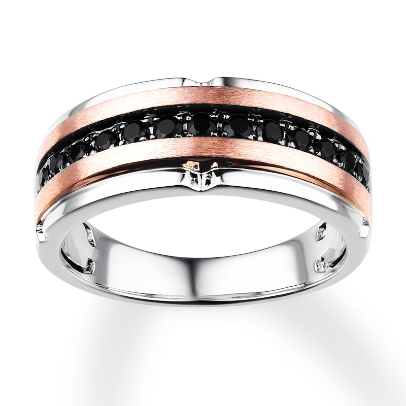 Main Image 1 of Previously Owned Men's Black Diamond Wedding Band 1/2 ct tw Round-cut 10K Two-Tone Gold