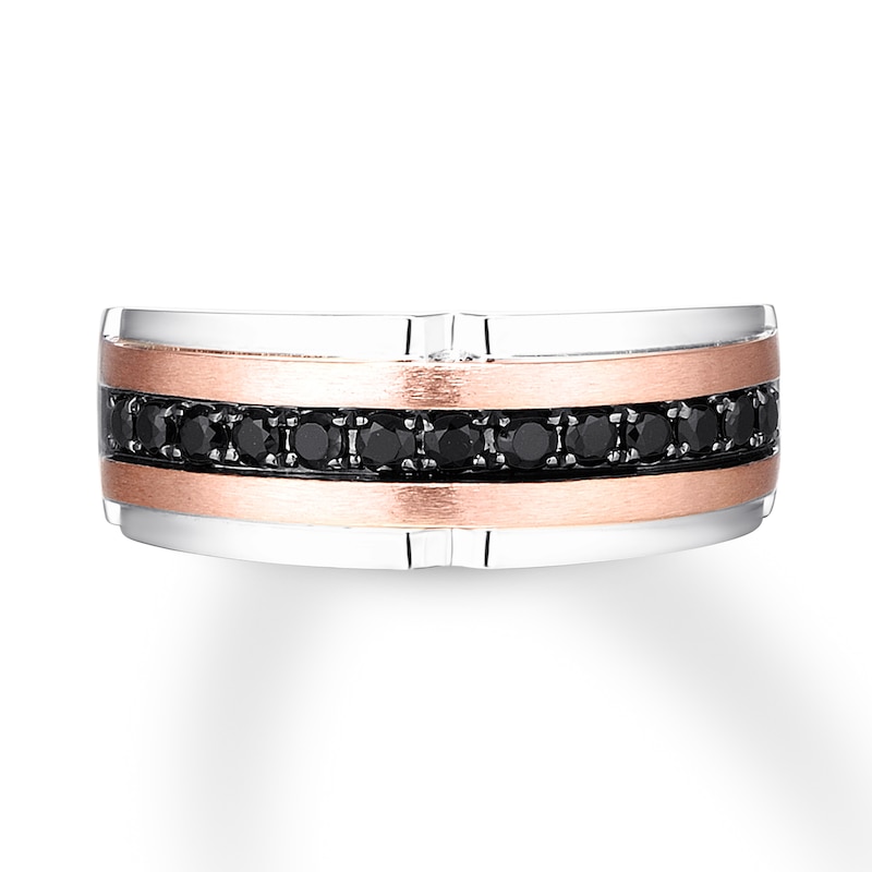 Main Image 4 of Previously Owned Men's Black Diamond Wedding Band 1/2 ct tw Round-cut 10K Two-Tone Gold