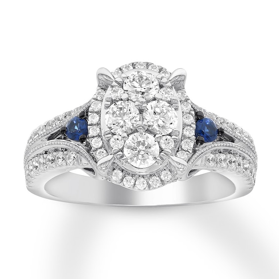 Previously Owned Diamond & Sapphire Engagement Ring 1 ct tw 14K White Gold