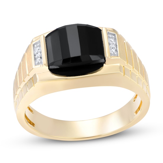 Previously Owned Men's Black Onyx & Diamond Ring 10K Yellow Gold