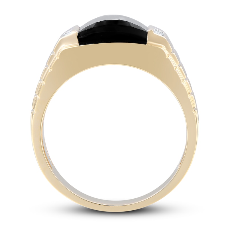 Main Image 3 of Previously Owned Men's Black Onyx & Diamond Ring 10K Yellow Gold
