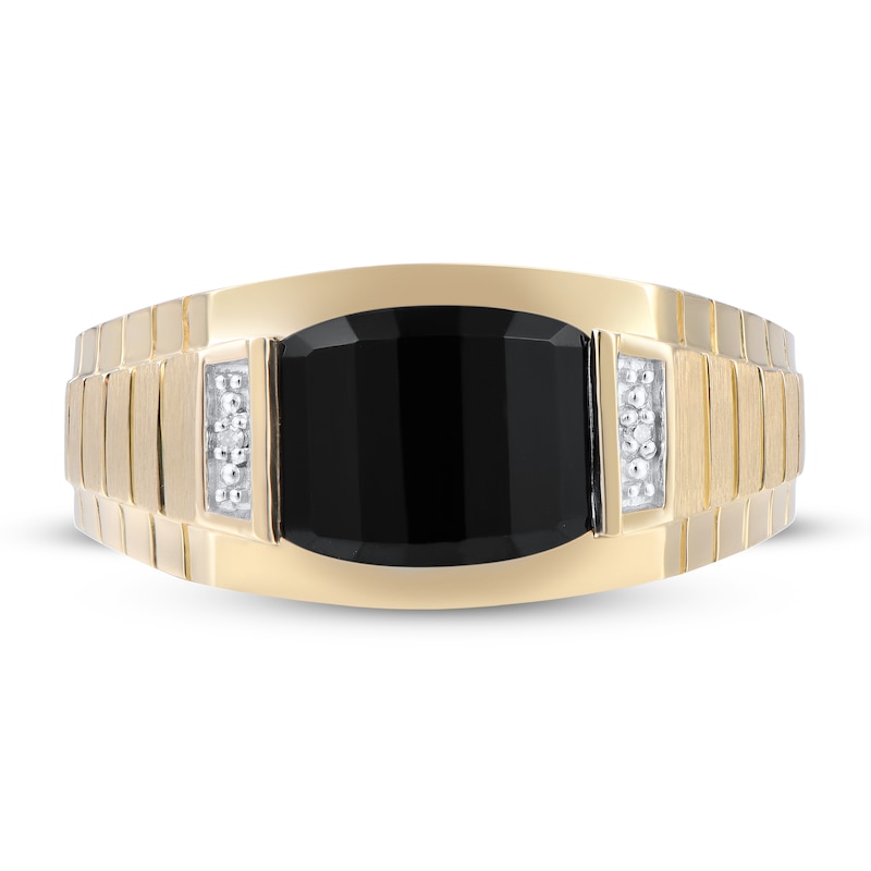Main Image 4 of Previously Owned Men's Black Onyx & Diamond Ring 10K Yellow Gold