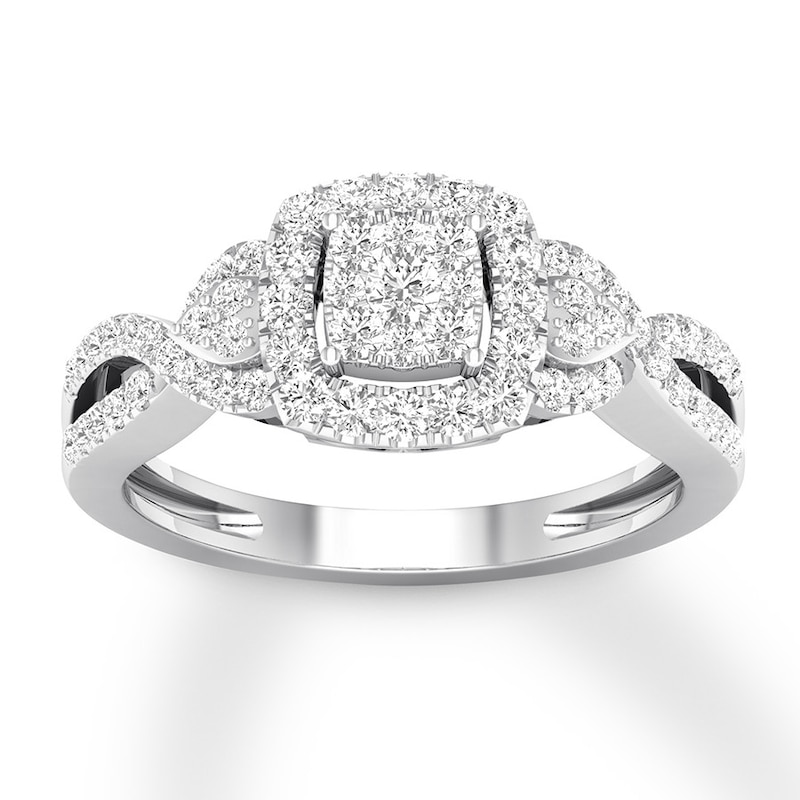 Main Image 1 of Previously Owned Diamond Engagement Ring 1/2 ct tw Round-cut 10K White Gold Size 7