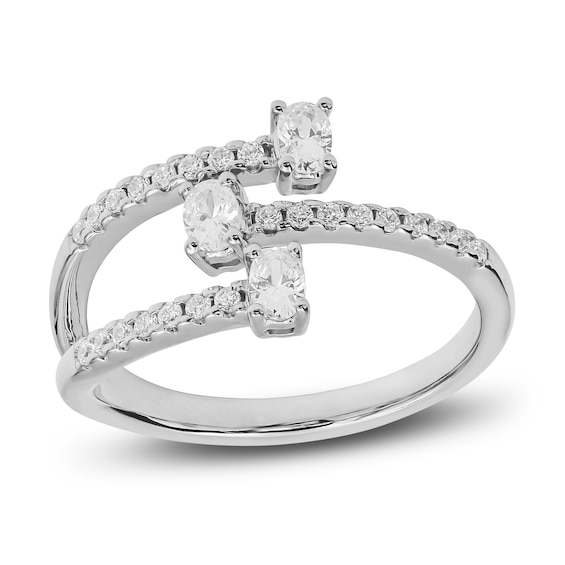Previously Owned Diamond Three-Stone Deconstructed Ring 1/2 ct tw Oval & Round-cut 10K White Gold