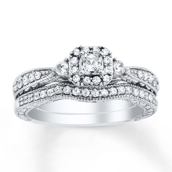Previously Owned Diamond Bridal Set 5/8 ct tw Princess-cut 14K White Gold