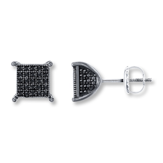 Previously Owned Men's Black Diamond Stud Earrings 1/4 ct tw Round-cut 10K White Gold