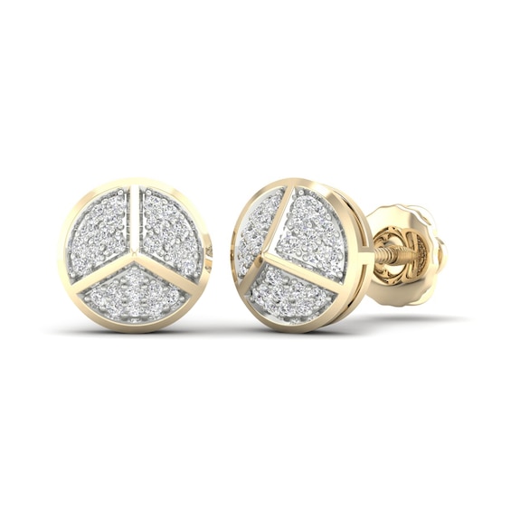 Previously Owned Men's Diamond Pyramid Stud Earrings 1/8 ct tw Round-cut 10K Yellow Gold