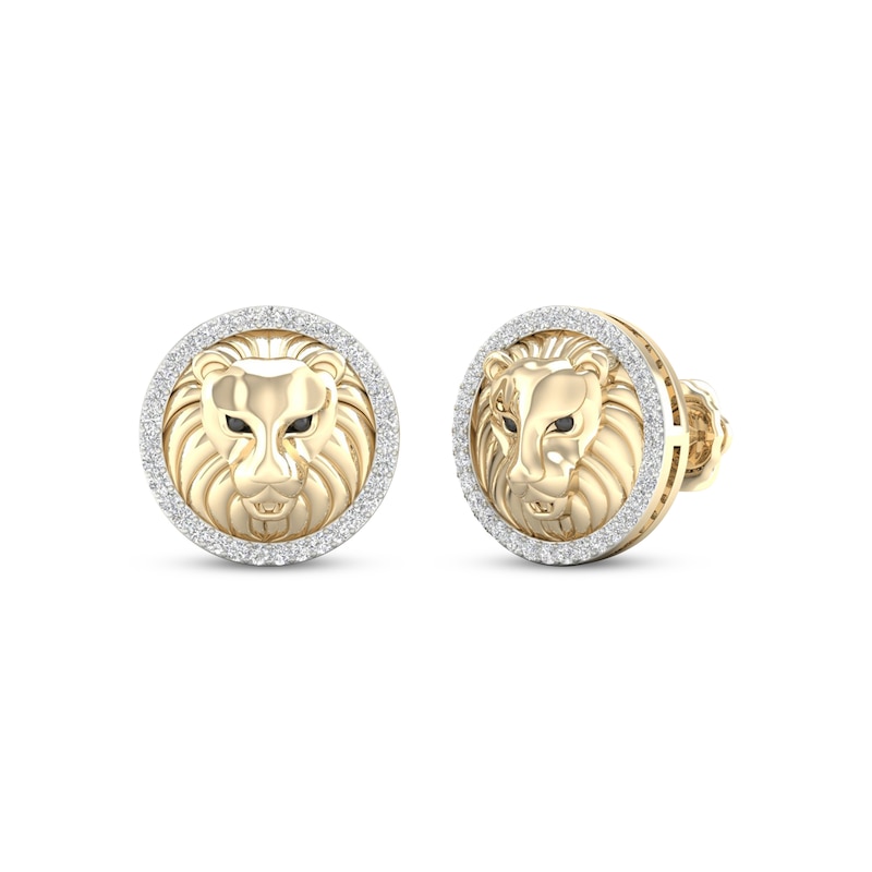 Main Image 1 of Previously Owned Men's Diamond Lion Stud Earrings 1/5 ct tw Round-cut 10K Yellow Gold