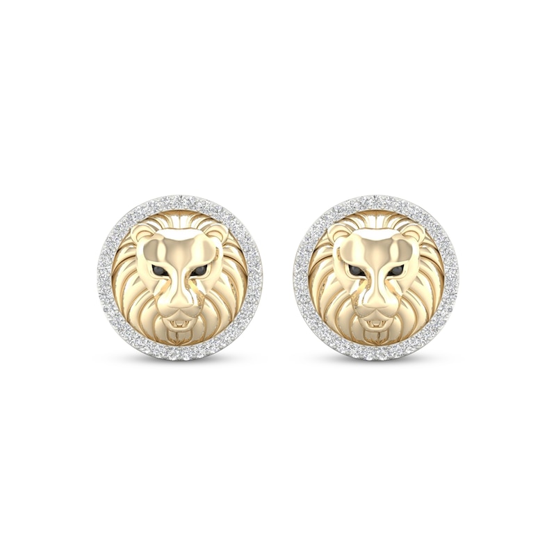 Main Image 2 of Previously Owned Men's Diamond Lion Stud Earrings 1/5 ct tw Round-cut 10K Yellow Gold