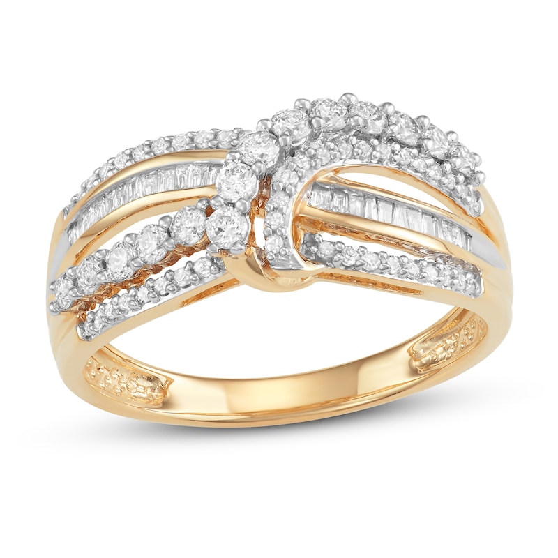 Main Image 1 of Previously Owned Diamond Fashion Ring 1/2 ct tw Round & Baguette 10K Yellow Gold