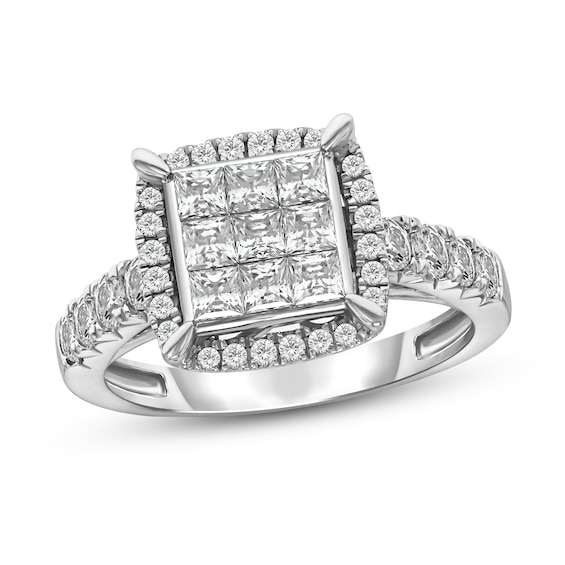Previously Owned Diamond Engagement Ring 1-3/8 ct tw Princess & Round 14K White Gold